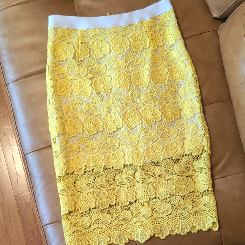 Rebecca Minkoff Angelica yellow floral lace midi slip skirt in Sun